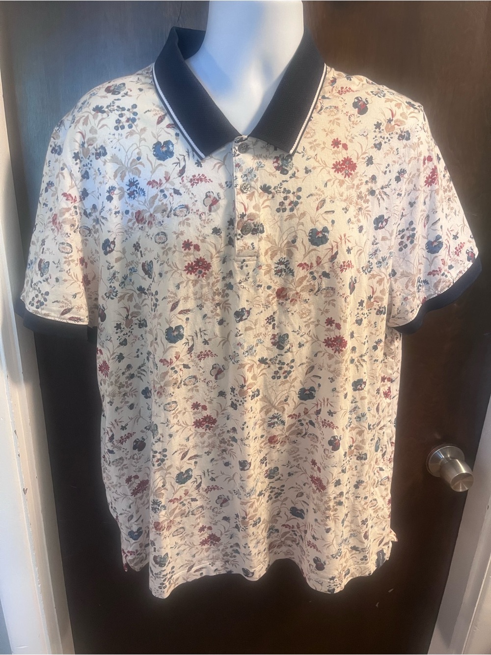 Perry Ellis Pima Cotton Floral Short Sleeve Polo Shirt Size 2XL Men’s